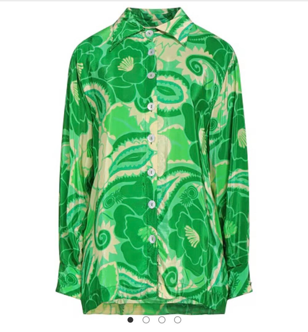Farm Rio Tropical Floral Button Up Satin Shirt Women's Small Relaxed Fit Green